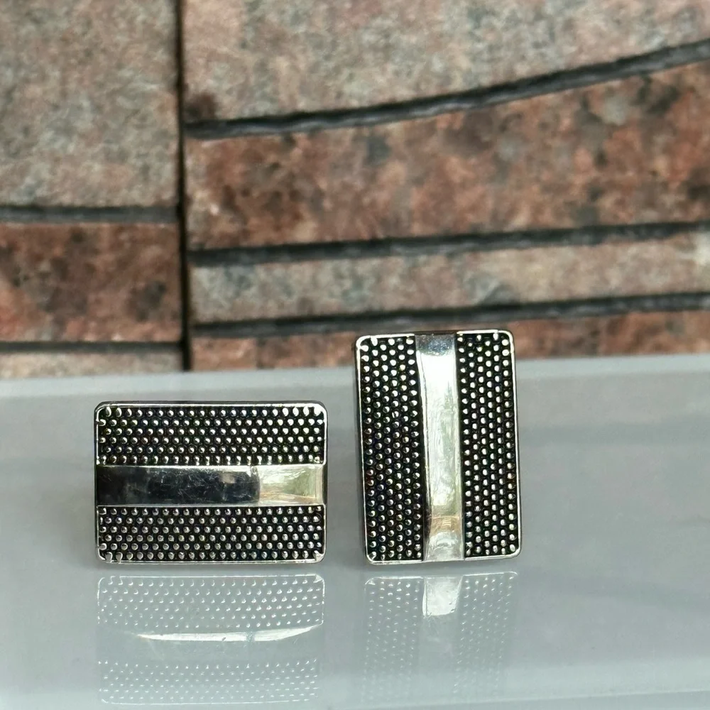 Murano Men’s Silver Toned Cuff Links Vertical Bar Accent Office Formal Wedding